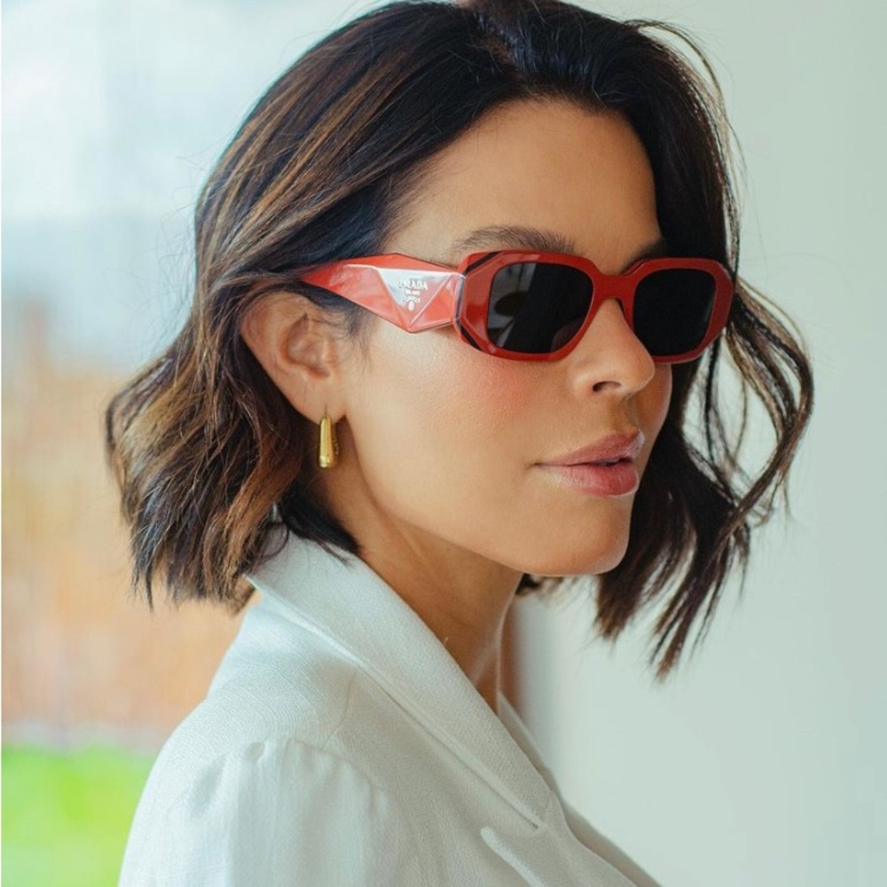 NEW Prada PR17WS 12N5S0 Orange Black Dark Grey Rectangle Unisex Sunglasses - Picture 1 of 15